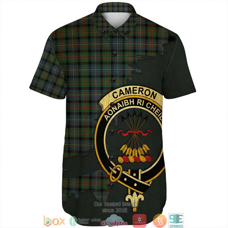 Cameron of Erracht Ancient Tartan Crest Personalized Short Sleeve Hawaiian Shirt 1