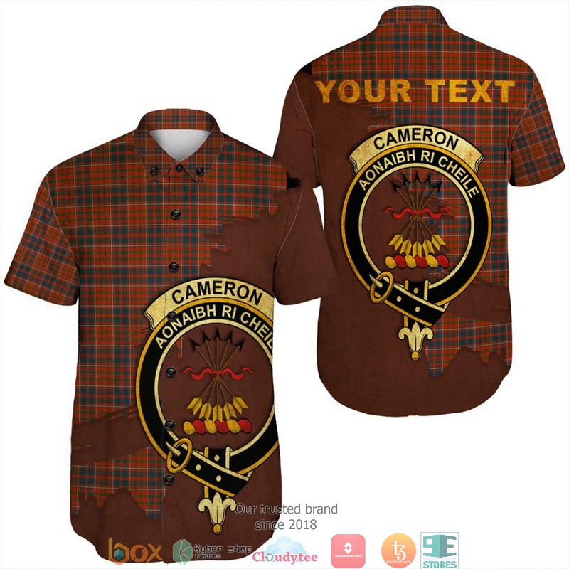 Cameron of Lochiel Ancient Tartan Crest Personalized Short Sleeve Hawaiian Shirt