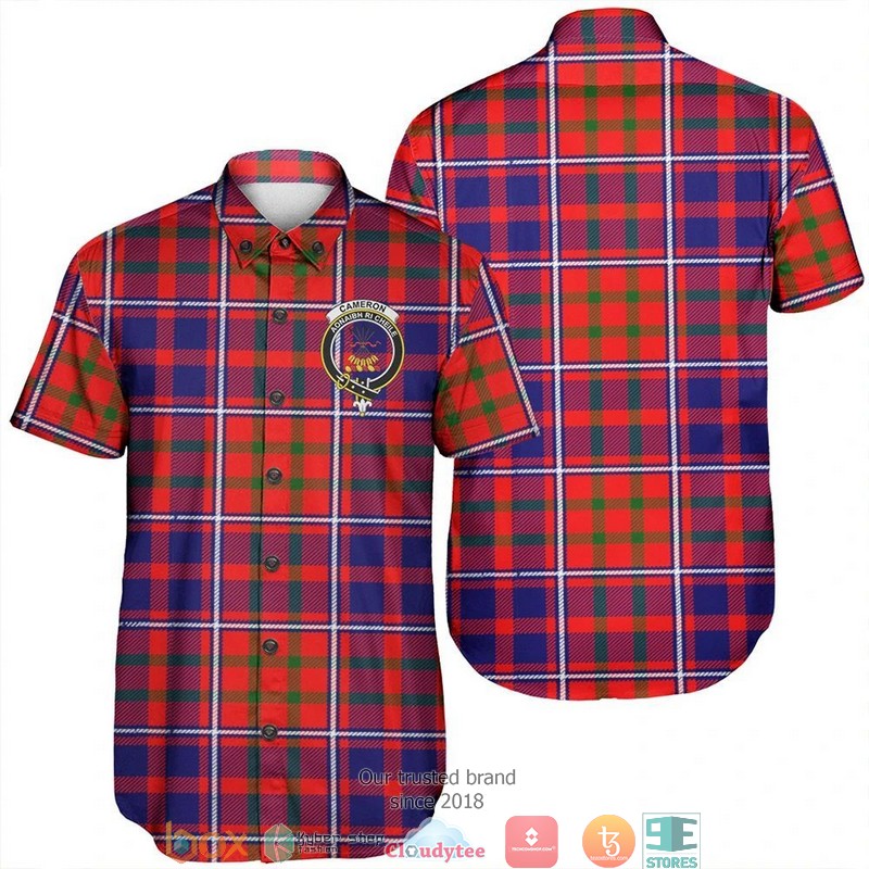 Cameron of Lochiel Modern Tartan Crest Short Sleeve Hawaiian Shirt