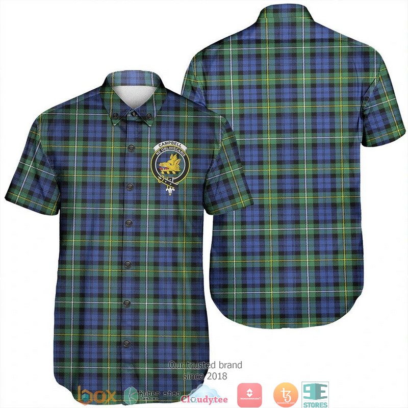 Campbell Argyll Ancient Tartan Crest Short Sleeve Hawaiian Shirt
