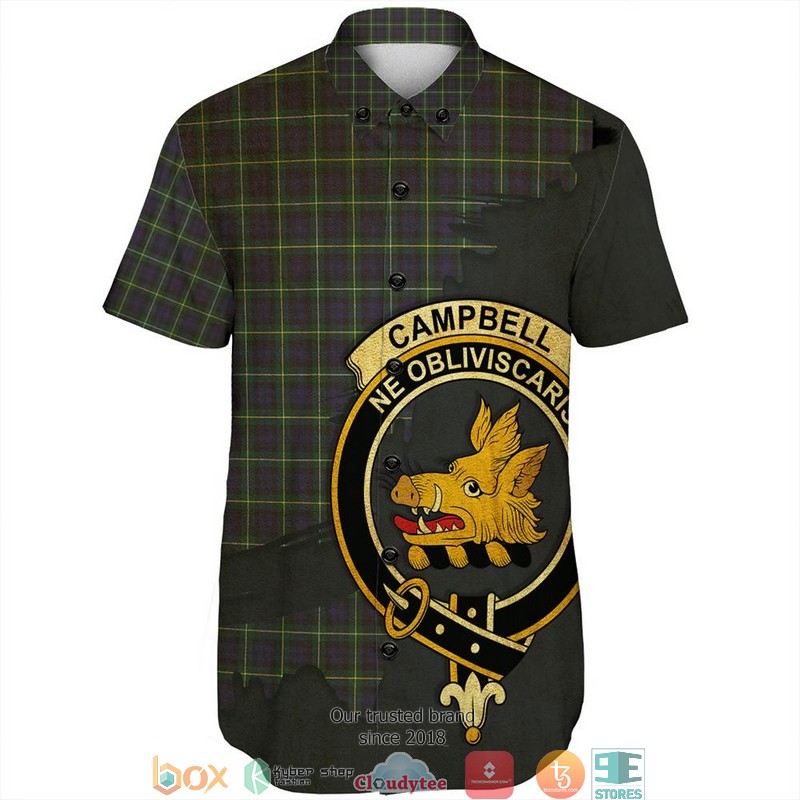 Campbell Argyll Modern Tartan Crest Personalized Short Sleeve Hawaiian Shirt 2 Campbell Argyll Modern Tartan Crest Personalized Short Sleeve Hawaiian Shirt 1