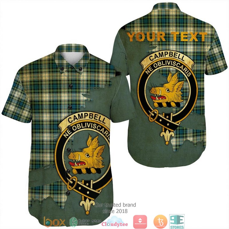 Campbell Dress Tartan Crest Personalized Short Sleeve Hawaiian Shirt