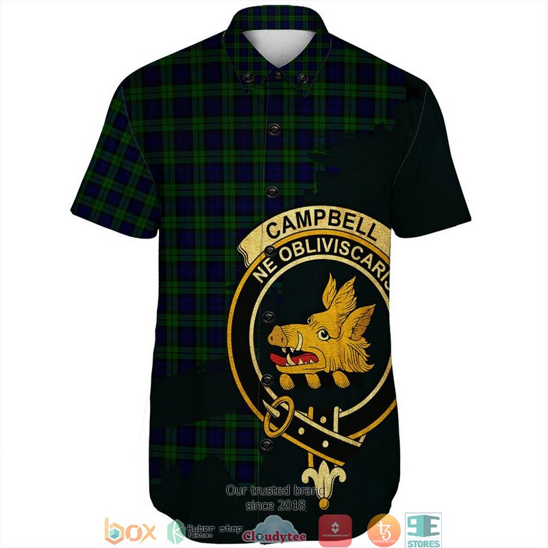 Campbell Modern Tartan Crest Personalized Short Sleeve Hawaiian Shirt 2 Campbell Modern Tartan Crest Personalized Short Sleeve Hawaiian Shirt 1