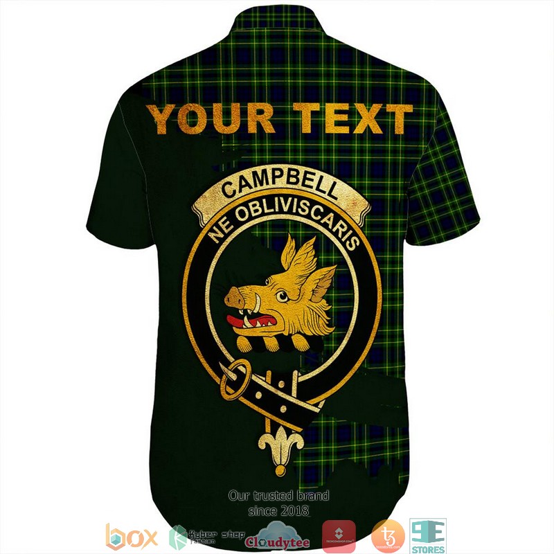 Campbell of Breadalbane Modern Tartan Crest Personalized Short Sleeve Hawaiian Shirt 1 2
