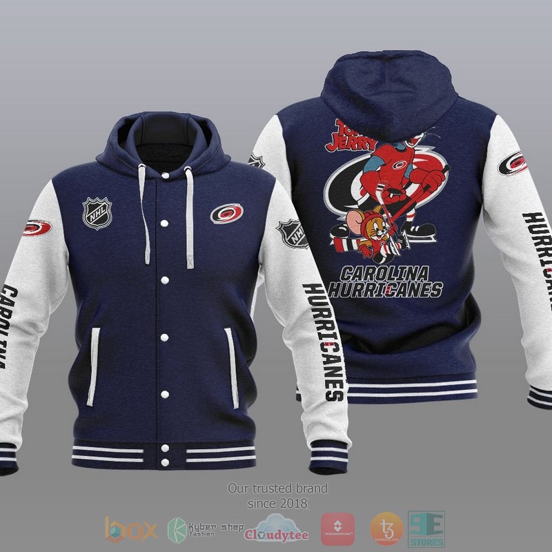 NEW Carolina Hurricanes NHL Tom And Jerry Hoodie Baseball Jacket 3 Carolina Hurricanes NHL Tom And Jerry Baseball Hoodie Jacket 1 2
