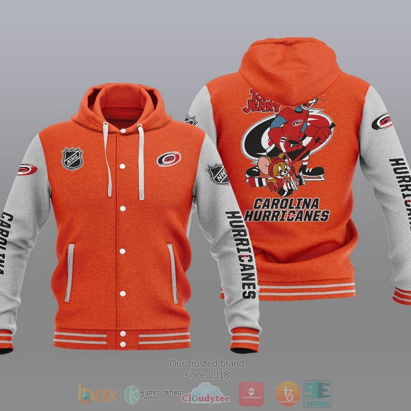 NEW Carolina Hurricanes NHL Tom And Jerry Hoodie Baseball Jacket 6 Carolina Hurricanes NHL Tom And Jerry Baseball Hoodie Jacket 1 2 3 4 5