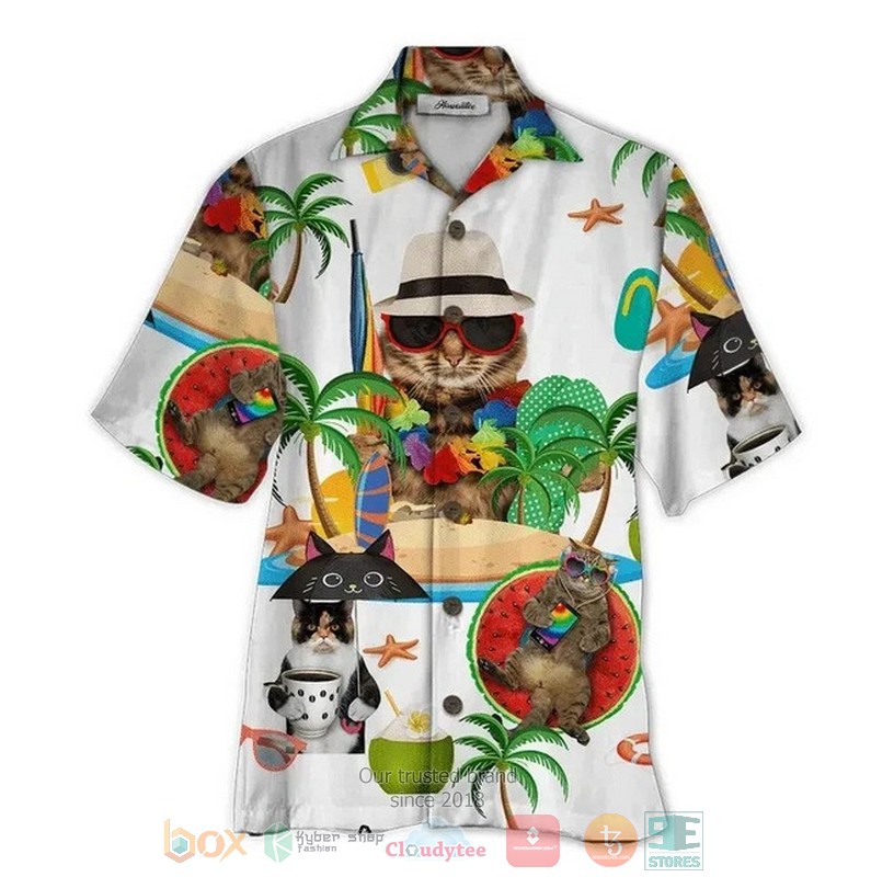 HOT Cat In Beach Tropical Short Sleeve Hawaii Shirt 1 Cat In Beach Tropical Hawaiian Shirt