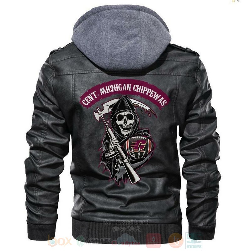 Centmichigan Chippewas NCAA Football Sons of Anarchy Black Motorcycle Leather Jacket