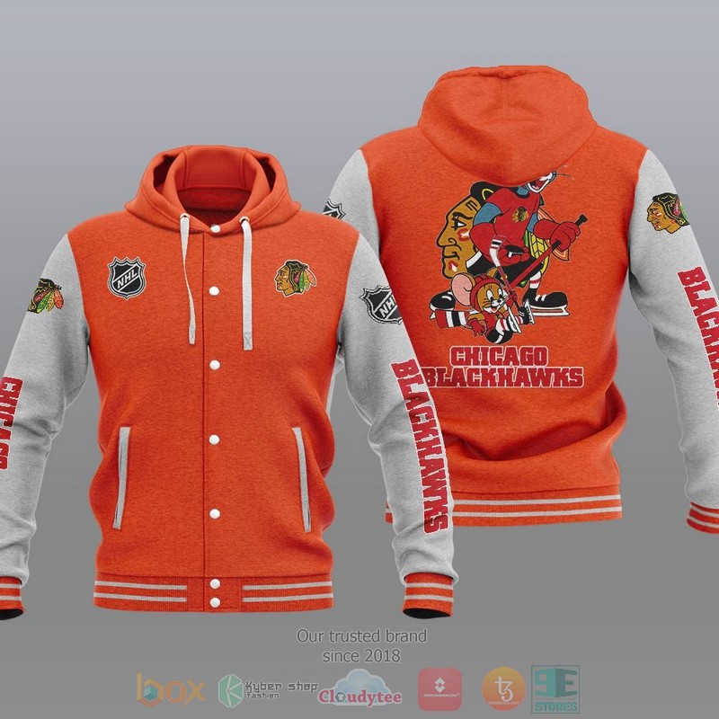 NEW Chicago Blackhawks NHL Tom And Jerry Hoodie Baseball Jacket 6 Chicago Blackhawks NHL Tom And Jerry Baseball Hoodie Jacket 1 2 3 4 5
