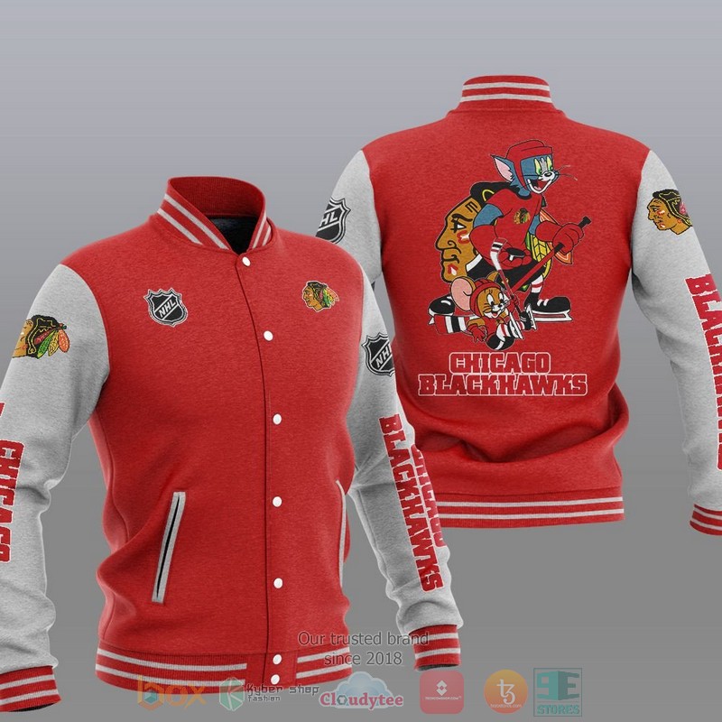 NEW Chicago Blackhawks NHL Tom And Jerry Varsity Baseball Jacket 5 Chicago Blackhawks NHL Tom And Jerry Baseball Jacket 1 2 3 4