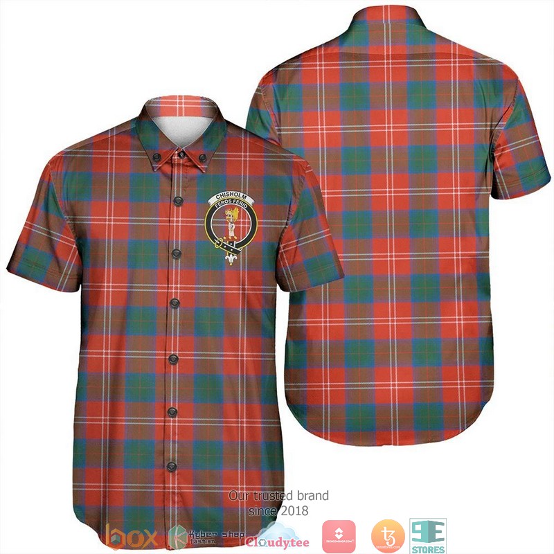 Chisholm Ancient Tartan Crest Short Sleeve Hawaiian Shirt