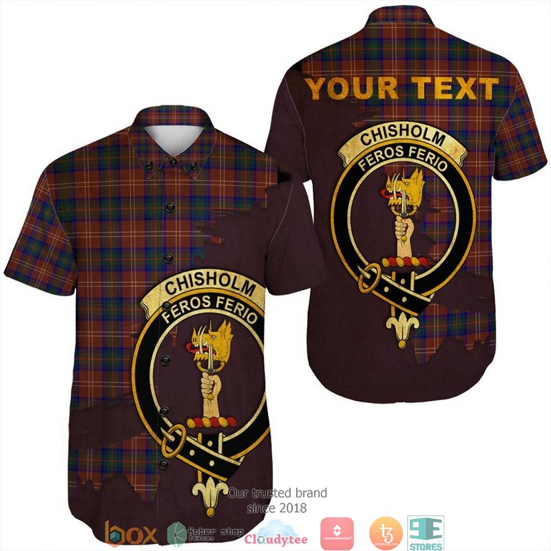 Chisholm Hunting Modern Tartan Crest Personalized Short Sleeve Hawaiian Shirt
