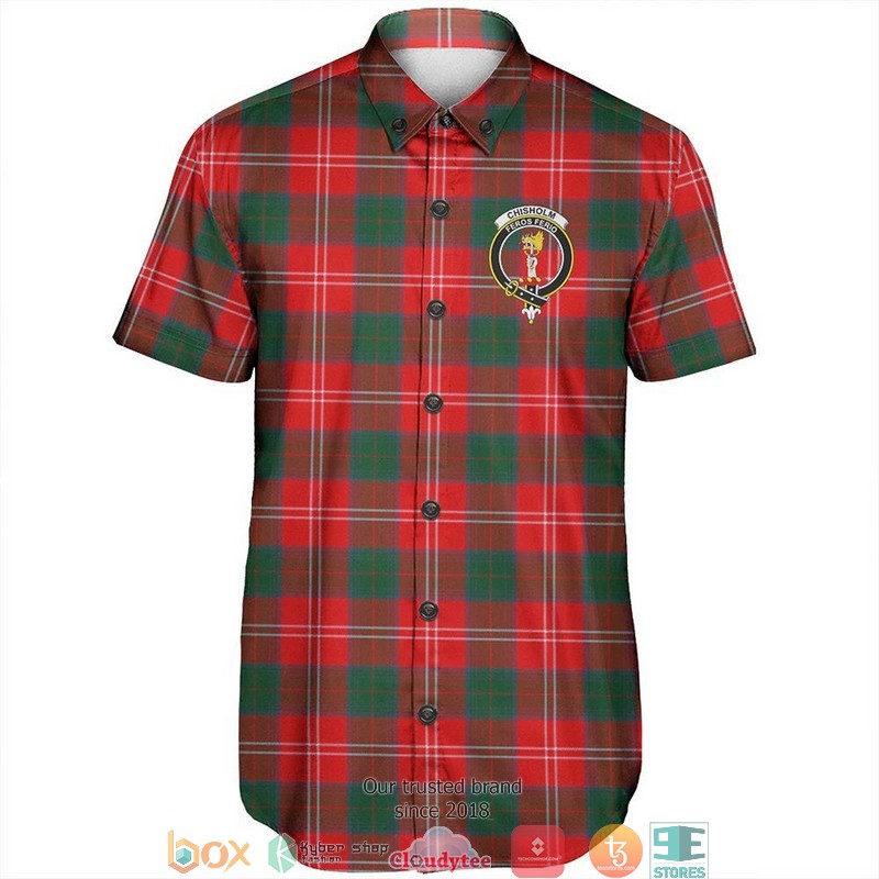 Chisholm Modern Tartan Crest Short Sleeve Hawaiian Shirt 2 Chisholm Modern Tartan Crest Short Sleeve Hawaiian Shirt 1