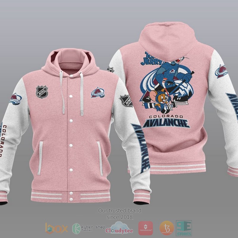 NEW Colorado Avalanche NHL Tom And Jerry Hoodie Baseball Jacket 4 Colorado Avalanche NHL Tom And Jerry Baseball Hoodie Jacket 1 2 3