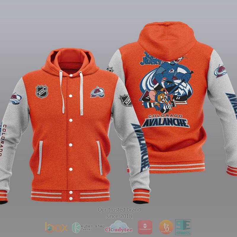 NEW Colorado Avalanche NHL Tom And Jerry Hoodie Baseball Jacket 6 Colorado Avalanche NHL Tom And Jerry Baseball Hoodie Jacket 1 2 3 4 5