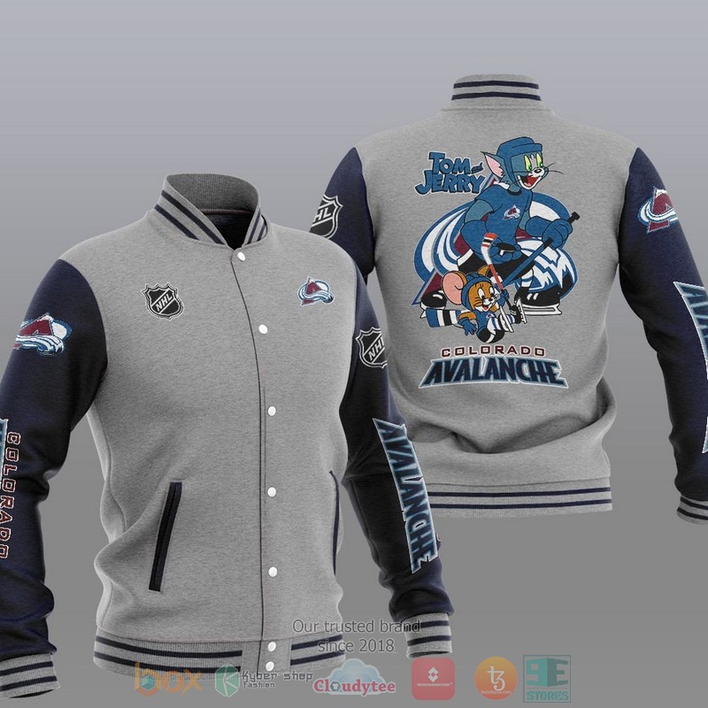 NEW Colorado Avalanche NHL Tom And Jerry Varsity Baseball Jacket 2 Colorado Avalanche NHL Tom And Jerry Baseball Jacket 1