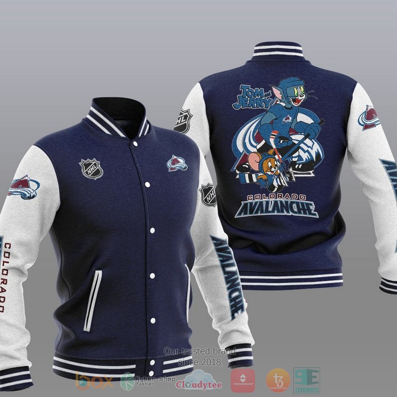NEW Colorado Avalanche NHL Tom And Jerry Varsity Baseball Jacket 3 Colorado Avalanche NHL Tom And Jerry Baseball Jacket 1 2