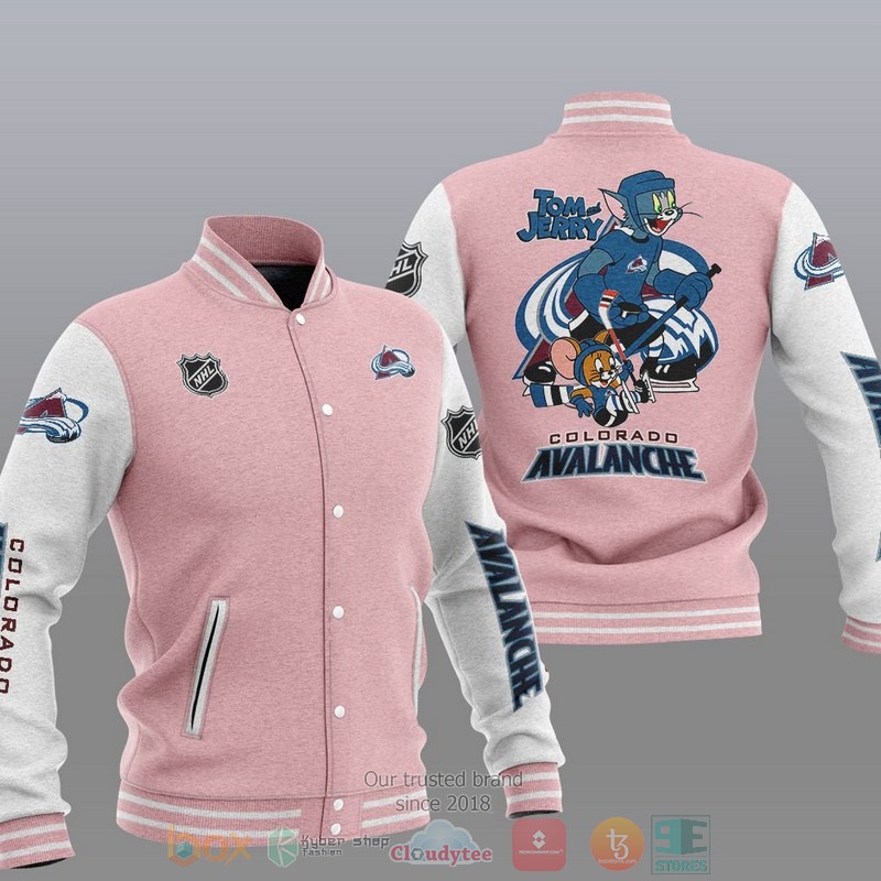 NEW Colorado Avalanche NHL Tom And Jerry Varsity Baseball Jacket 4 Colorado Avalanche NHL Tom And Jerry Baseball Jacket 1 2 3