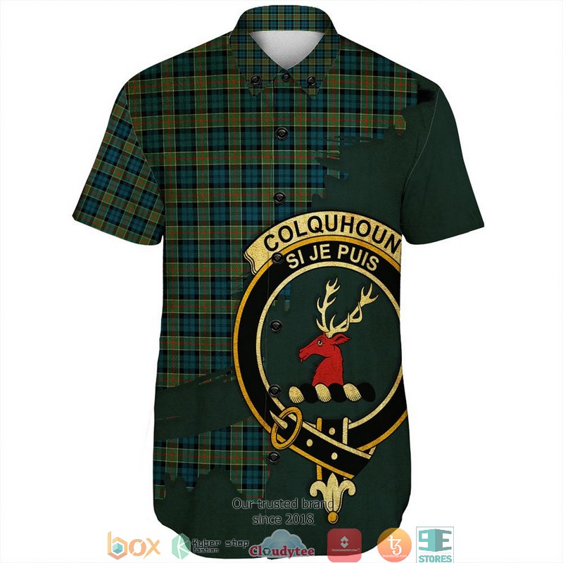 Colquhoun Ancient Tartan Crest Personalized Short Sleeve Hawaiian Shirt 2 Colquhoun Ancient Tartan Crest Personalized Short Sleeve Hawaiian Shirt 1