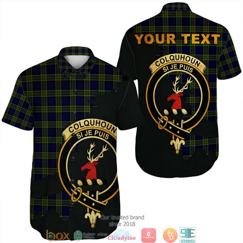 Colquhoun Modern Tartan Crest Personalized Short Sleeve Hawaiian Shirt 1 Colquhoun Modern Tartan Crest Personalized Short Sleeve Hawaiian Shirt