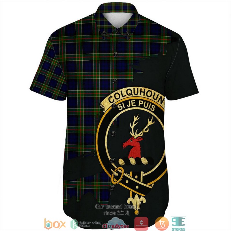 Colquhoun Modern Tartan Crest Personalized Short Sleeve Hawaiian Shirt 2 Colquhoun Modern Tartan Crest Personalized Short Sleeve Hawaiian Shirt 1