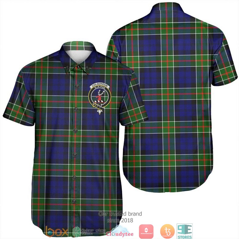 Colquhoun Modern Tartan Crest Short Sleeve Hawaiian Shirt