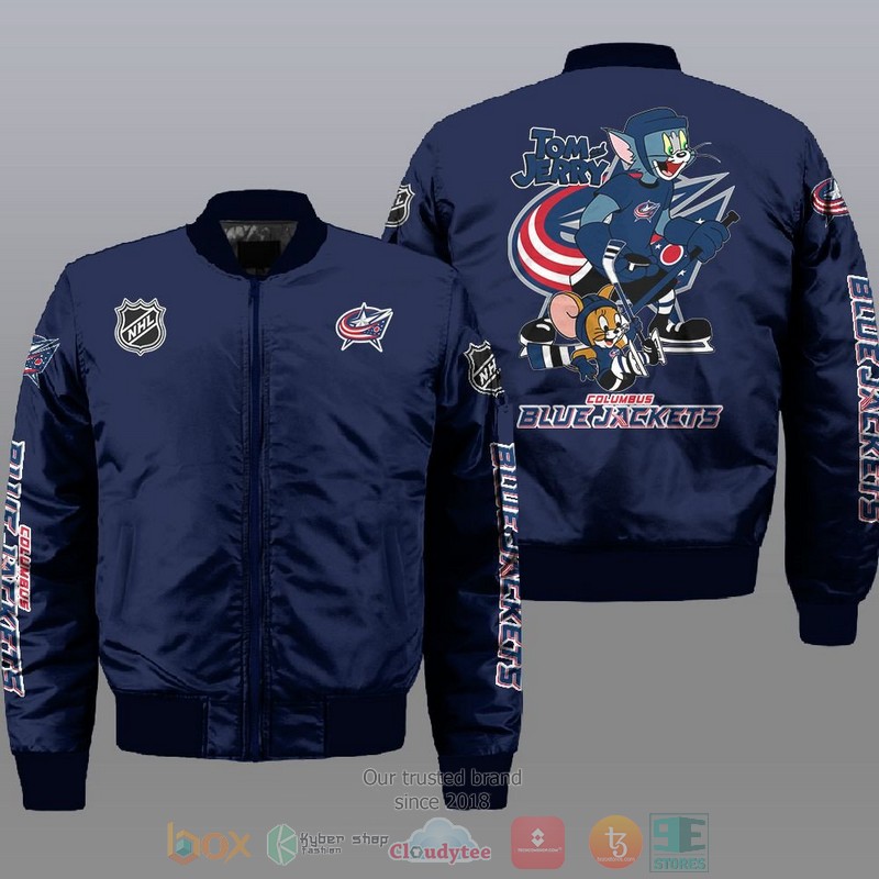 NEW Columbus Blue Jackets NHL Tom And Jerry Bomber Jacket 2 Columbus Blue Jackets NHL Tom And Jerry Bomber Jacket 1