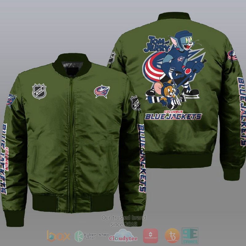 NEW Columbus Blue Jackets NHL Tom And Jerry Bomber Jacket 3 Columbus Blue Jackets NHL Tom And Jerry Bomber Jacket 1 2