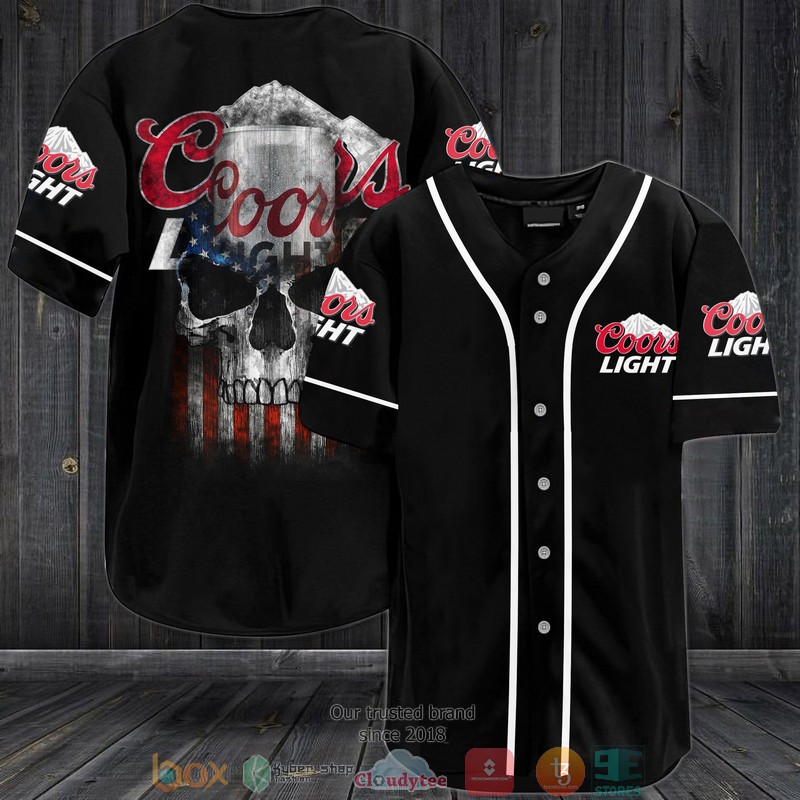 Coors Light US Flag Skull Black Baseball Jersey