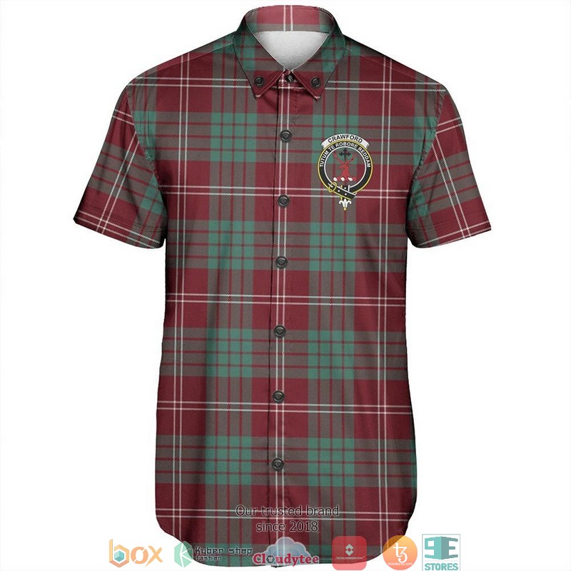 Crawford Modern Tartan Crest Short Sleeve Hawaiian Shirt 2 Crawford Modern Tartan Crest Short Sleeve Hawaiian Shirt 1