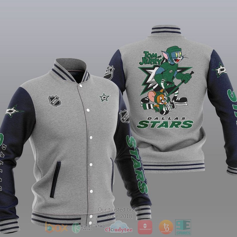 NEW Dallas Stars NHL Tom And Jerry Varsity Baseball Jacket 2 Dallas Stars NHL Tom And Jerry Baseball Jacket 1