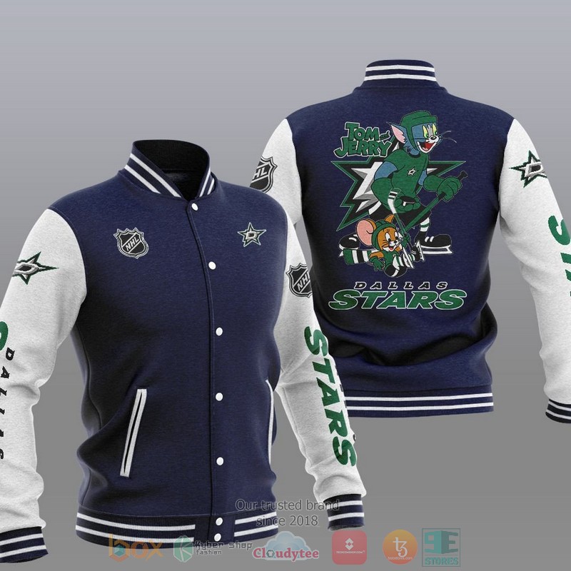 NEW Dallas Stars NHL Tom And Jerry Varsity Baseball Jacket 3 Dallas Stars NHL Tom And Jerry Baseball Jacket 1 2