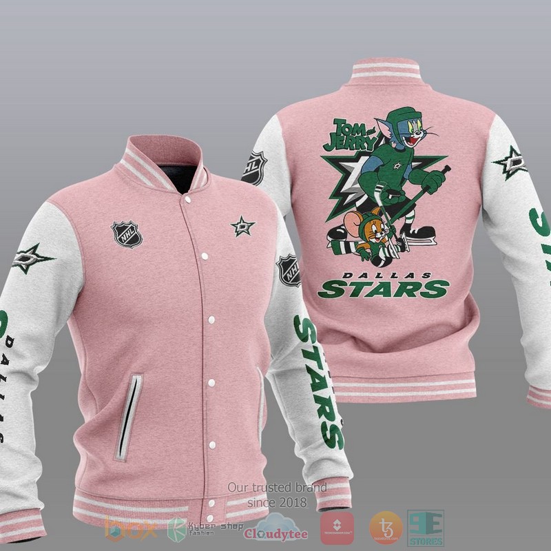 NEW Dallas Stars NHL Tom And Jerry Varsity Baseball Jacket 4 Dallas Stars NHL Tom And Jerry Baseball Jacket 1 2 3