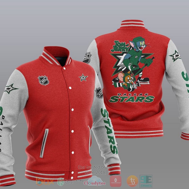 NEW Dallas Stars NHL Tom And Jerry Varsity Baseball Jacket 5 Dallas Stars NHL Tom And Jerry Baseball Jacket 1 2 3 4
