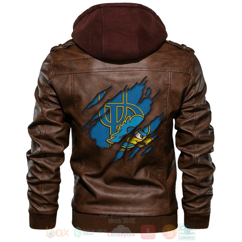 Delaware Fightin Blue Hens NCAA Brown Motorcycle Leather Jacket