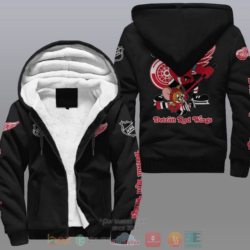 NEW Detroit Red Wings NHL Tom And Jerry Fleece Hoodie Jacket 8 Detroit Red Wings NHL Tom And Jerry Fleece Hoodie