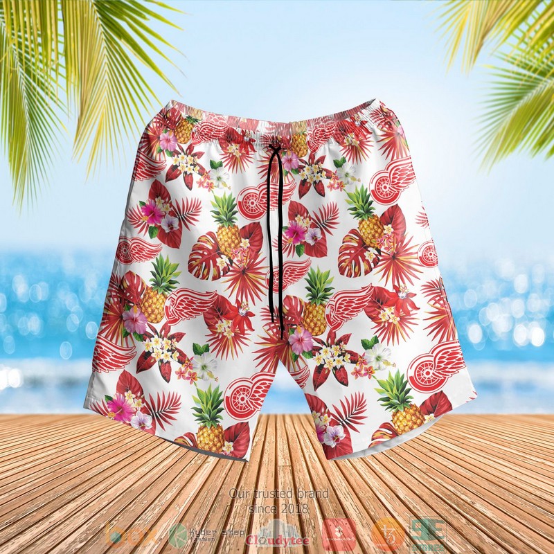 NEW Detroit Red Wings NHL pineapple Summer Hawaii Shirt, Shorts 3 Detroit Red Wings NHL pineapple Hawaiian Shirt Shorts 1 2