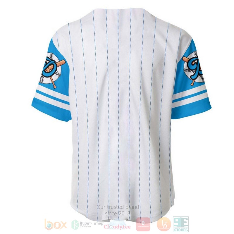 BEST Donald Duck Printed Pinstripe White Baseball Jersey Shirt 2 Donald Duck All Over Print Pinstripe White Baseball Jersey 1
