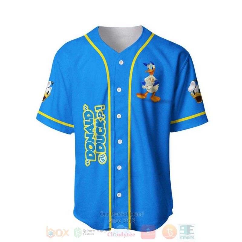 BEST Donald Duck The Batter Printed Blue Baseball Jersey Shirt 2 Donald Duck The Batter All Over Print Blue Baseball Jersey 1