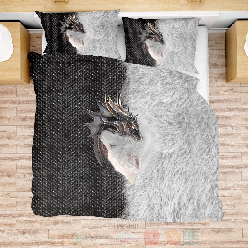BEST Dragon and Wolf Game of Thrones Duvet Cover Bed Sets 3 Dragon and Wolf Game of Thrones Bedding Set 1 2