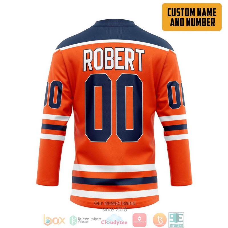 Edmonton Oilers NHL Custom Name and Number Orange Hockey Jersey Shirt 2 Edmonton Oilers NHL Custom Name and Number Orange Hockey Jersey Shirt 1