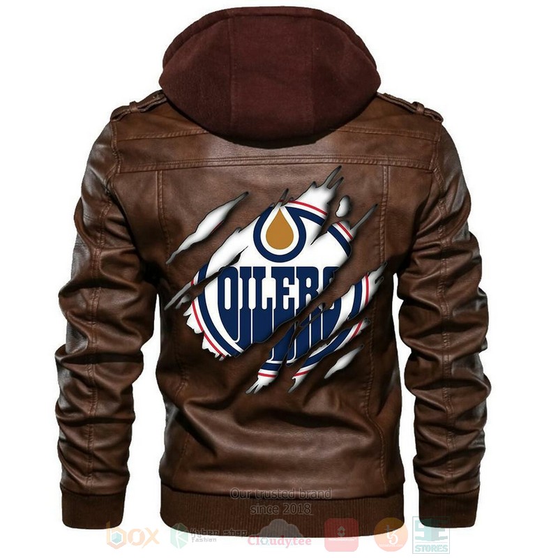 BEST NHL Teams Edmonton Oilers Sons of Anarchy Brown Motorcycle Rider Zipper Jacket Leather 4 Edmonton Oilers NHL Sons of Anarchy Brown Motorcycle Leather Jacket