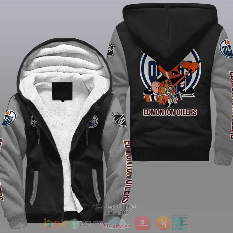 NEW Edmonton Oilers NHL Tom And Jerry Fleece Hoodie Jacket 2 Edmonton Oilers NHL Tom And Jerry Fleece Hoodie 1