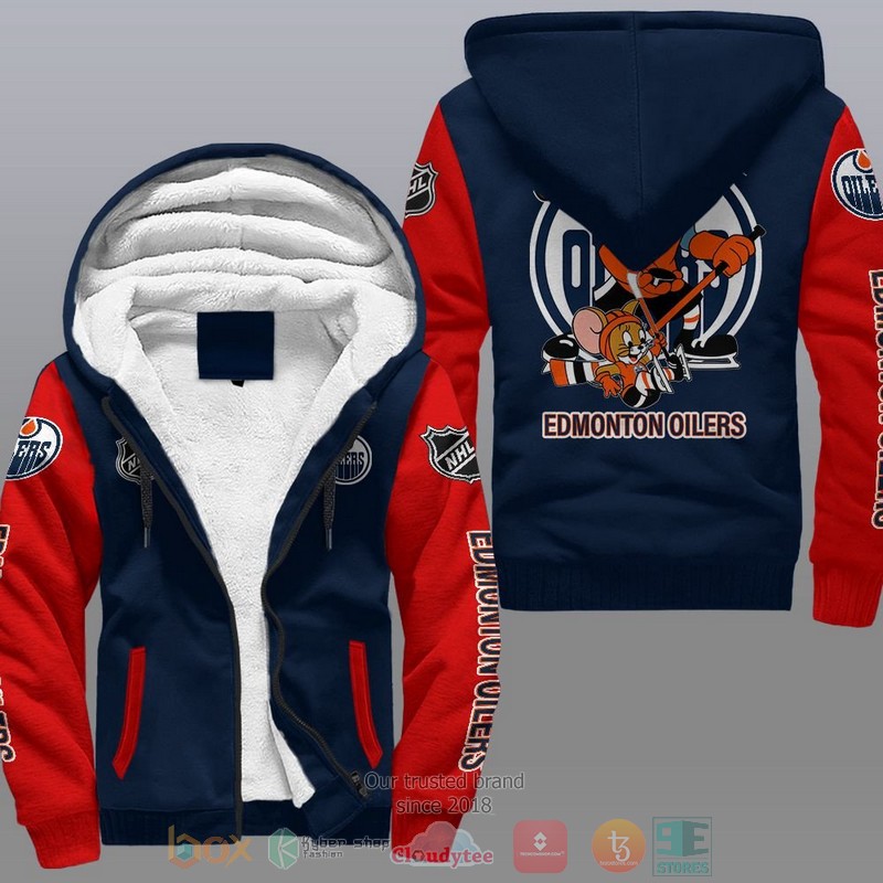 NEW Edmonton Oilers NHL Tom And Jerry Fleece Hoodie Jacket 4 Edmonton Oilers NHL Tom And Jerry Fleece Hoodie 1 2 3