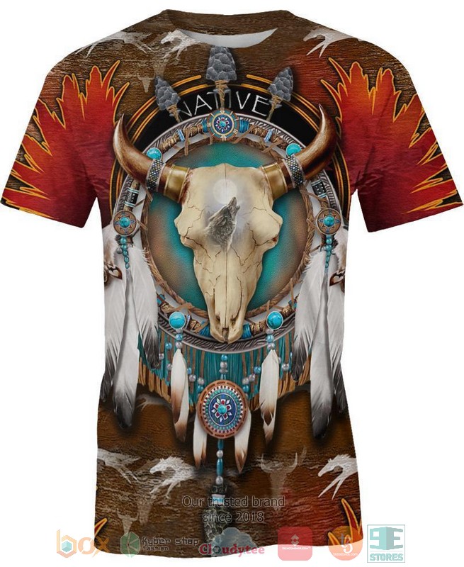 HOT Native Bison Skull brown All Over Printed 3D Shirt, Hoodie 3 Native Bison Skull brown 3D Shirt Hoodie 1 2