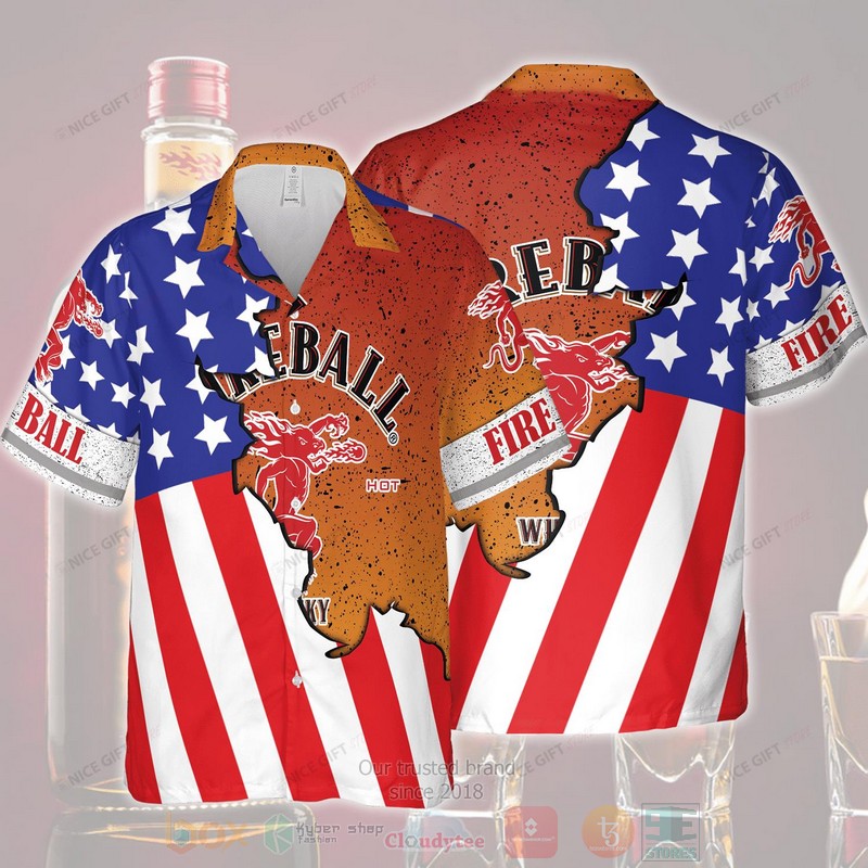 Fireball Whisky American flag Hawaiian shirt