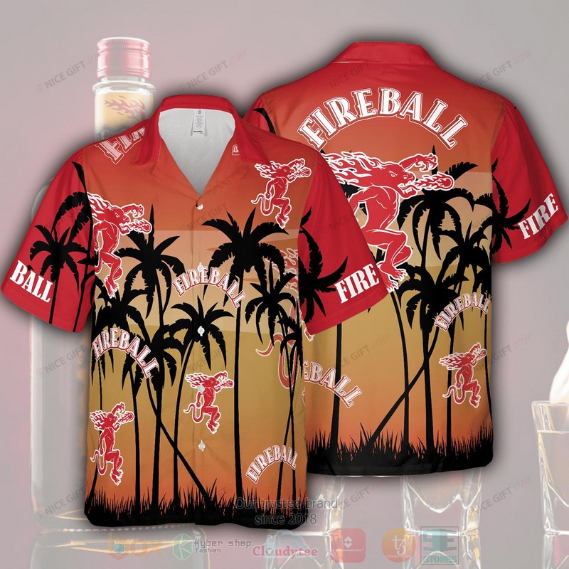 Fireball Whisky palm tree Hawaiian shirt