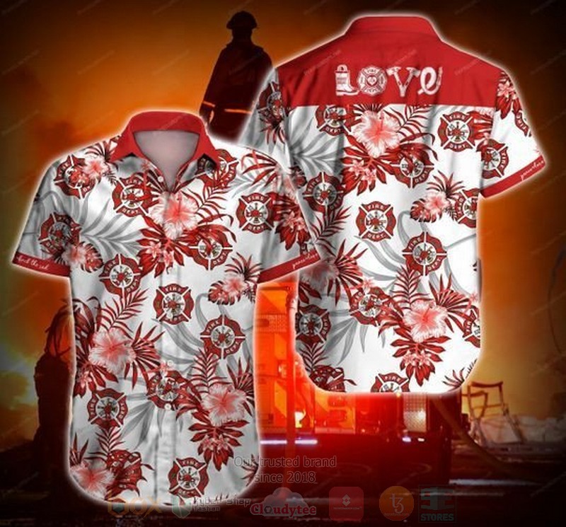 BEST Firefighter Love Red All Over Print Aloha Shirt 2 Firefighter Love Red Short Sleeve Hawaiian Shirt