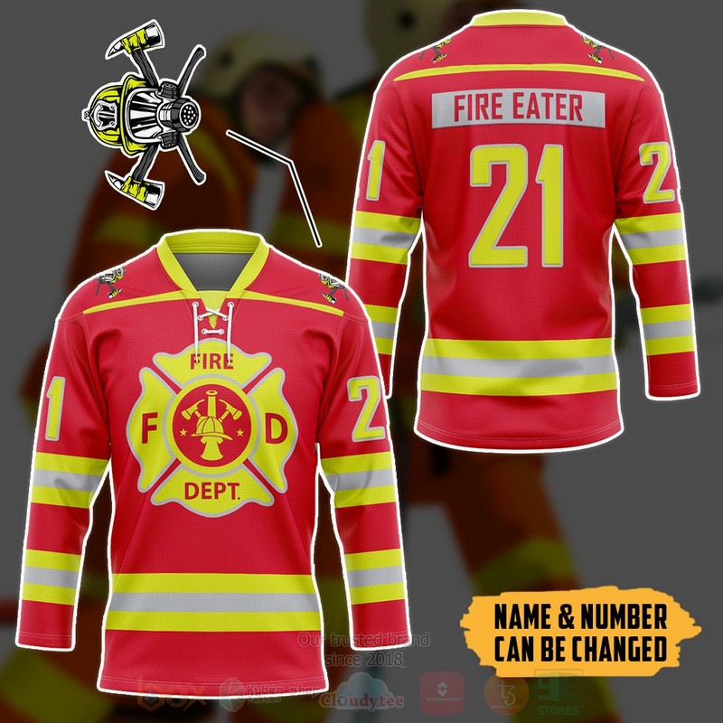 BEST Fireman Personalized Red Jersey Hockey 3 Fireman Personalized Red Hockey Jersey 1 2