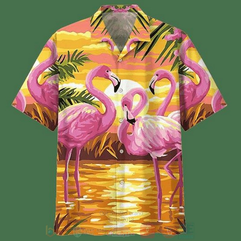 BEST Flamingo In Sunset All Over Print Aloha Shirt 2 Flamingo In Sunset Short Sleeve Hawaiian Shirt